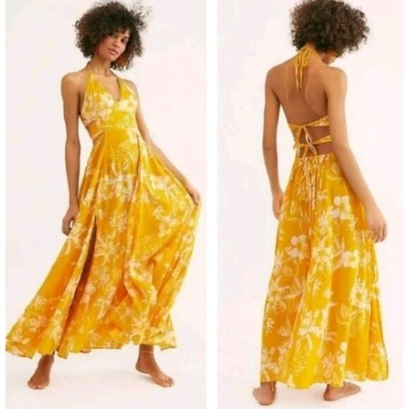 NWT Free People Lille Printed Tie-Back Maxi Dress Size Large Hawaii Honey Boho - Picture 9 of 12